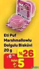 ETİ PUF MARSHMALLOWLU DOLGULU BİSKÜVİ 20 G fiyat ve kampanya bilgisi